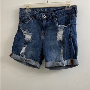 SONG Women's Distressed Blue Jean Shorts